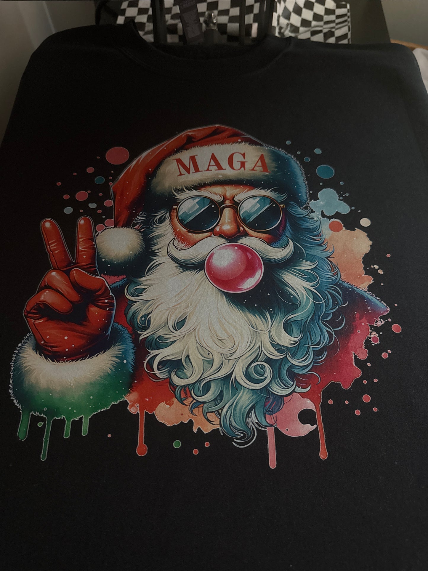 MAGA Santa Bubblegum on Black Crewneck